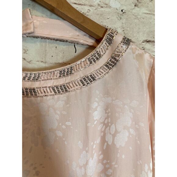 Vintage d'ore Silk Dress Women 14 Pale Pink Beaded Draped Made In Hong Kong 90s - Picture 6 of 16